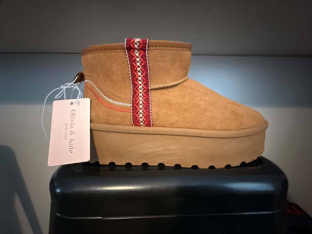 Olivia & Kate Platform Suede Braided Mini Boots